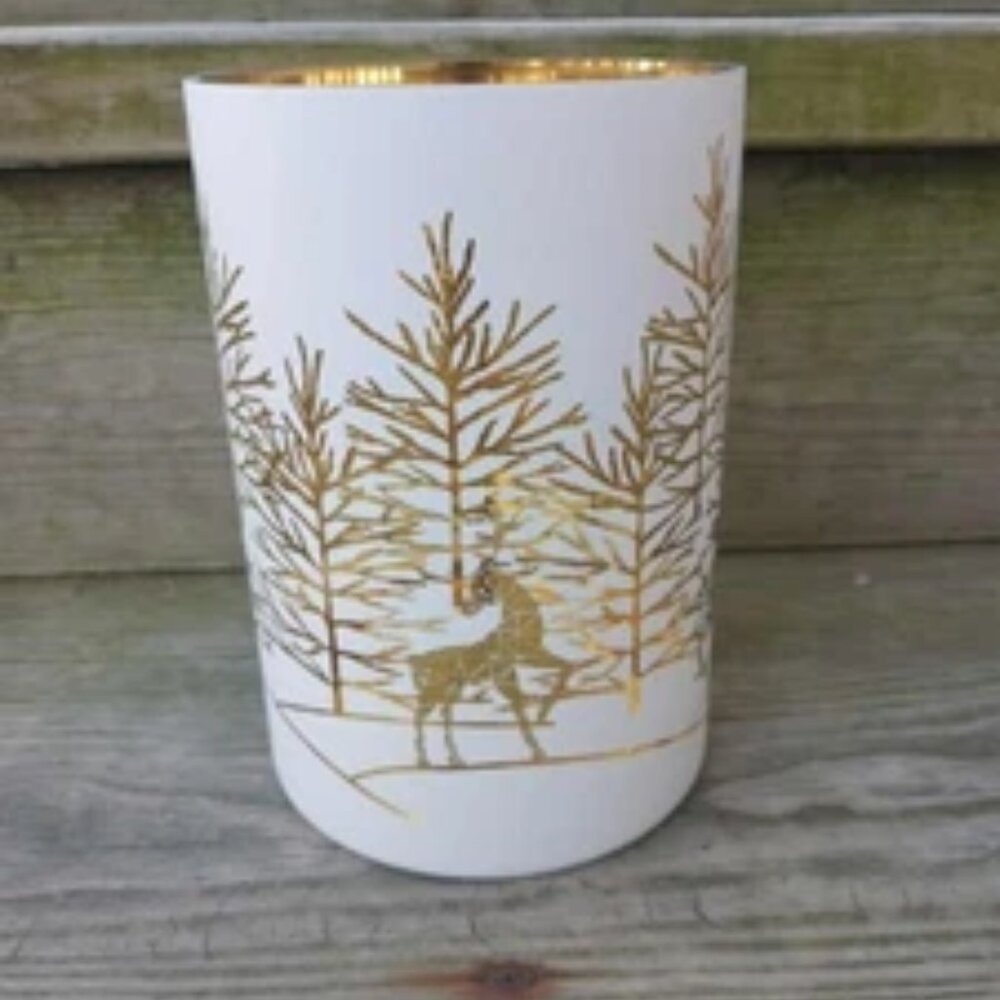 YANKEE CANDLE Flicker Reindeer Forest Silhouette Jar Candle Holder Hurricane NEW